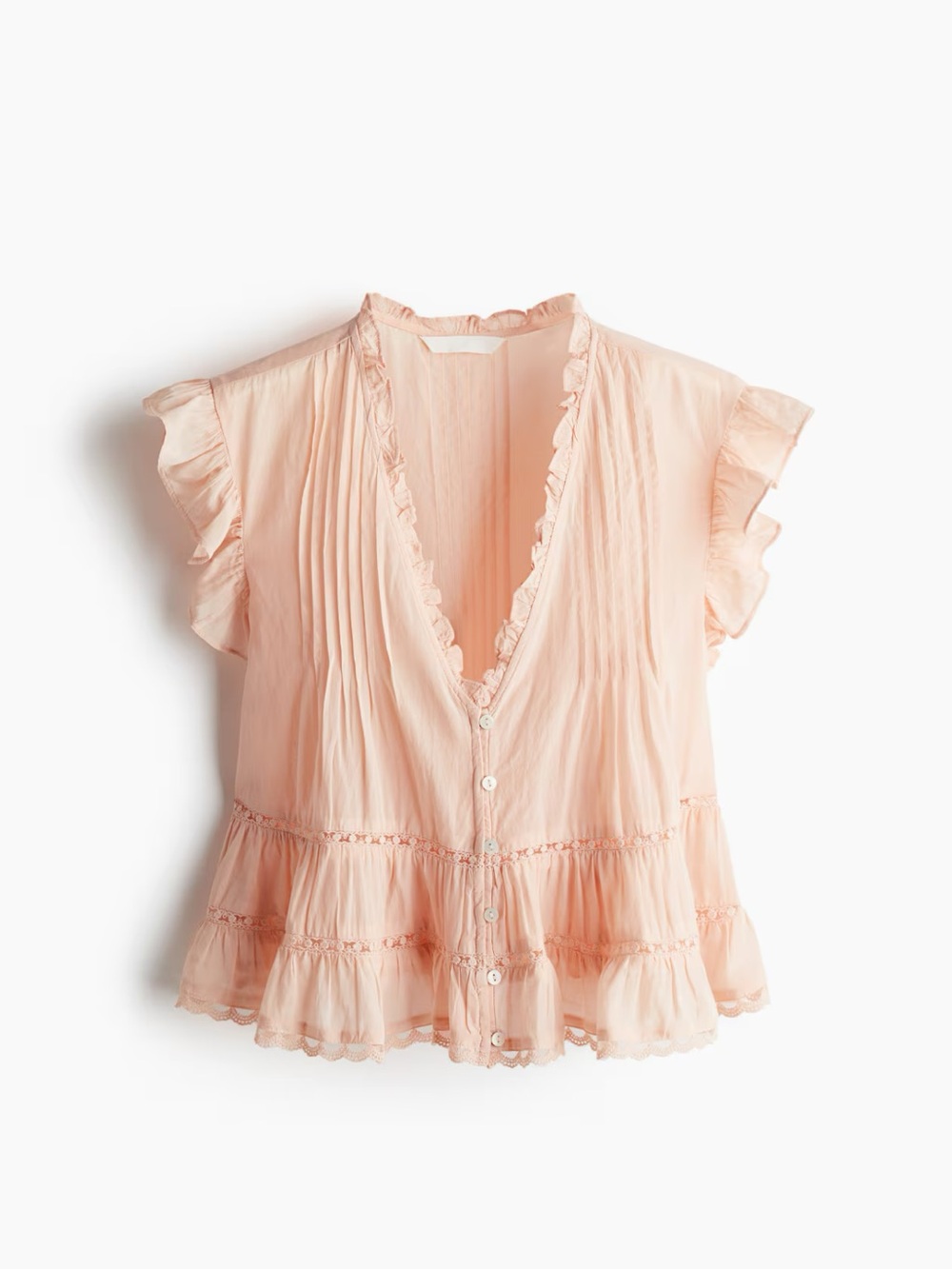 H&M Peach Ruffle Tiered Button-Front Blouse